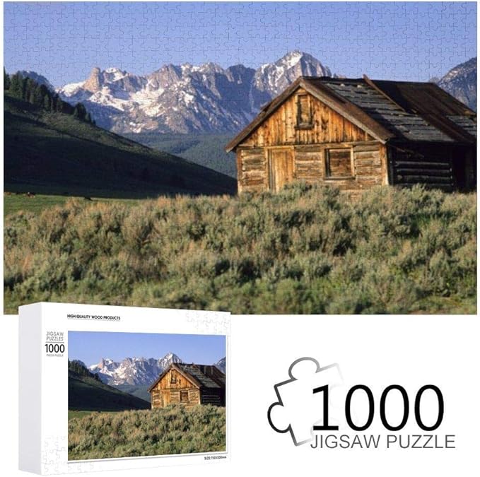 Cheyan Wooden Log Cabin And Sawtooth Mountains Puzzles 1000 Pieces