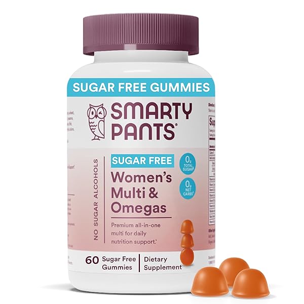SMARTYPANTS WOMEN’S MULTIVITAMIN GUMMIES, SUGAR FREE: BIOTIN, METHYLFOLATE, OMEGA 3 (ALA), VITAMIN D3, C, VITAMIN B12, B6, A, K & ZINC, INOSITOL, GLUTEN FREE, 60 COUNT (20 DAY SUPPLY)