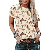 Tewmeu Cowgirl Outfits for Women Vintage Western Aztec Rodeo T Shirts Cactus Desert Graphic Tee Tops