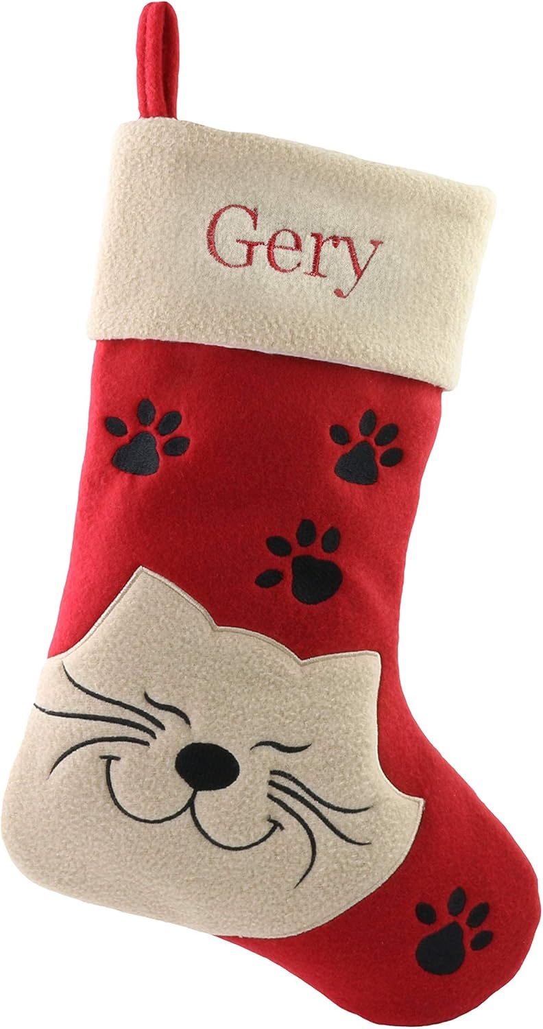 Stockings & Holders - WEWILL 18'' Personalized Christmas Stockings Cat with Embroidery Technology Xmas for Pet Cat Kitty Family Kids
