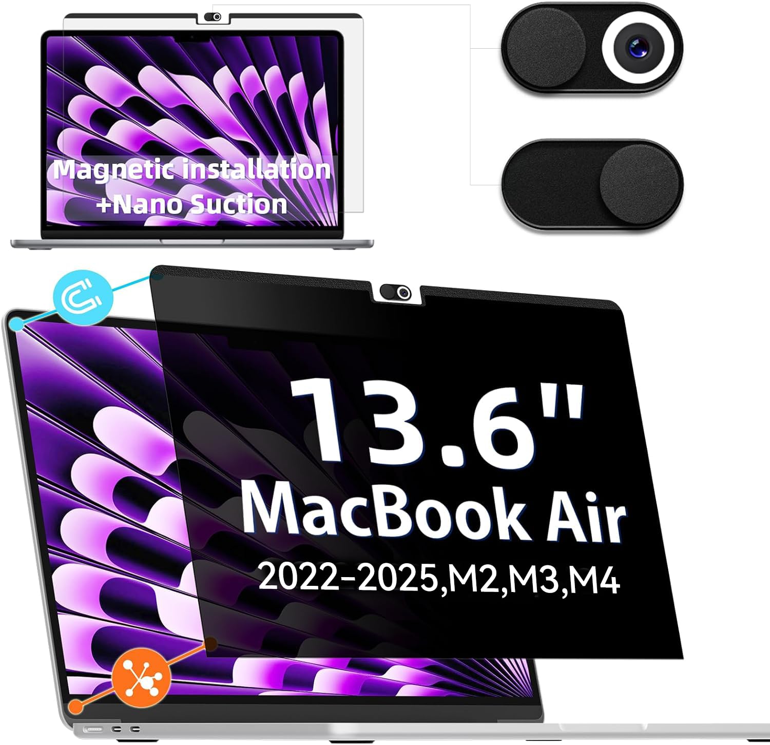 IPROKKO Magnetic Privacy Screen for Macbook Air 13.6/13 Inch (2022-2025, M2, M3, M4), Removable Matte Anti Glare Blue Light 13In Mac Laptop Screen Protector Filter