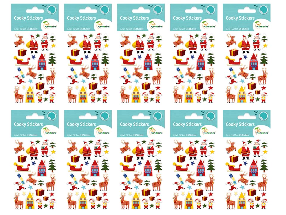 Maildor CY159Cpack - GOMMETTES 3D Cooky - LOT DE 10 planches 12x8 cm - 250 stickers - NUIT DE NOËL