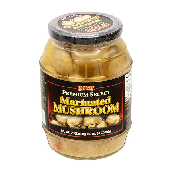MW POLAR WHOLE MARINATED MUSHROOMS 35OZ (PACK OF 1), PREMIUM SELECTED, IN GLASS JAR