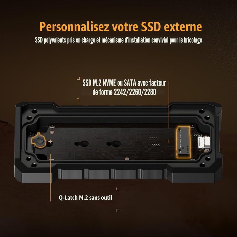 TUF Gaming A2 - Boîtier SSD USB-C 3.2 Gen 2x2, M.2 NVMe Externe