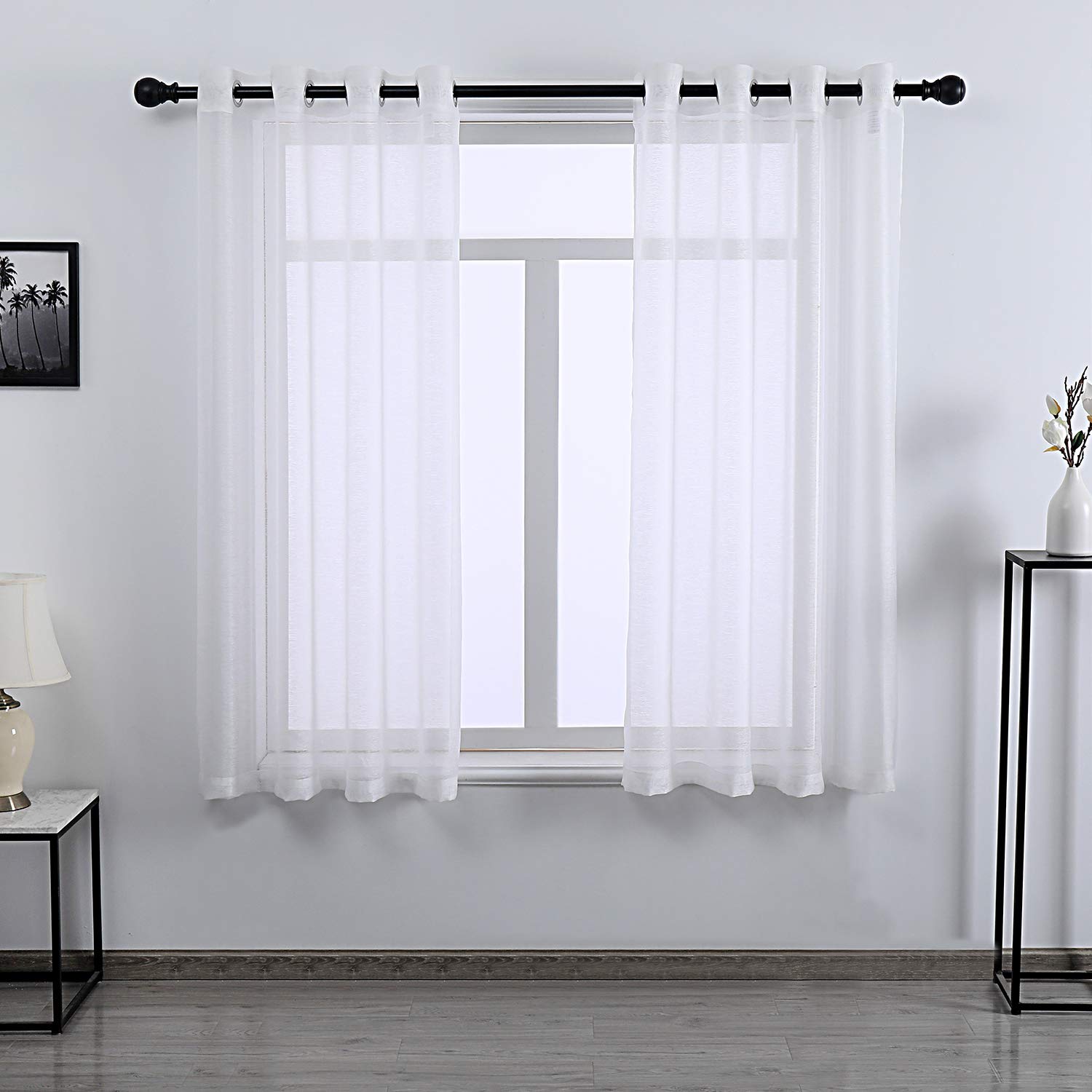 DONREN Clear White Sheer Curtains 63 Inch for Bedroom Luxury Soft Grommet Textured Voile Sheer Curtain Panels for Living Room 2 Panels