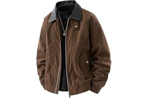 SCRRMZO Men PU Leather Lapel Zipper Work Jacket Long Sleeve Cardigan Casual Outdoor Coat with Pockets