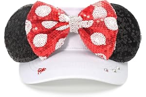 GRAWILLE Adult Size Mouse Ears Visors for Women, Adjustable Sun Visor Hat Baseball Cap with Sequin Mouse Ears Bow for Theme Park Decor