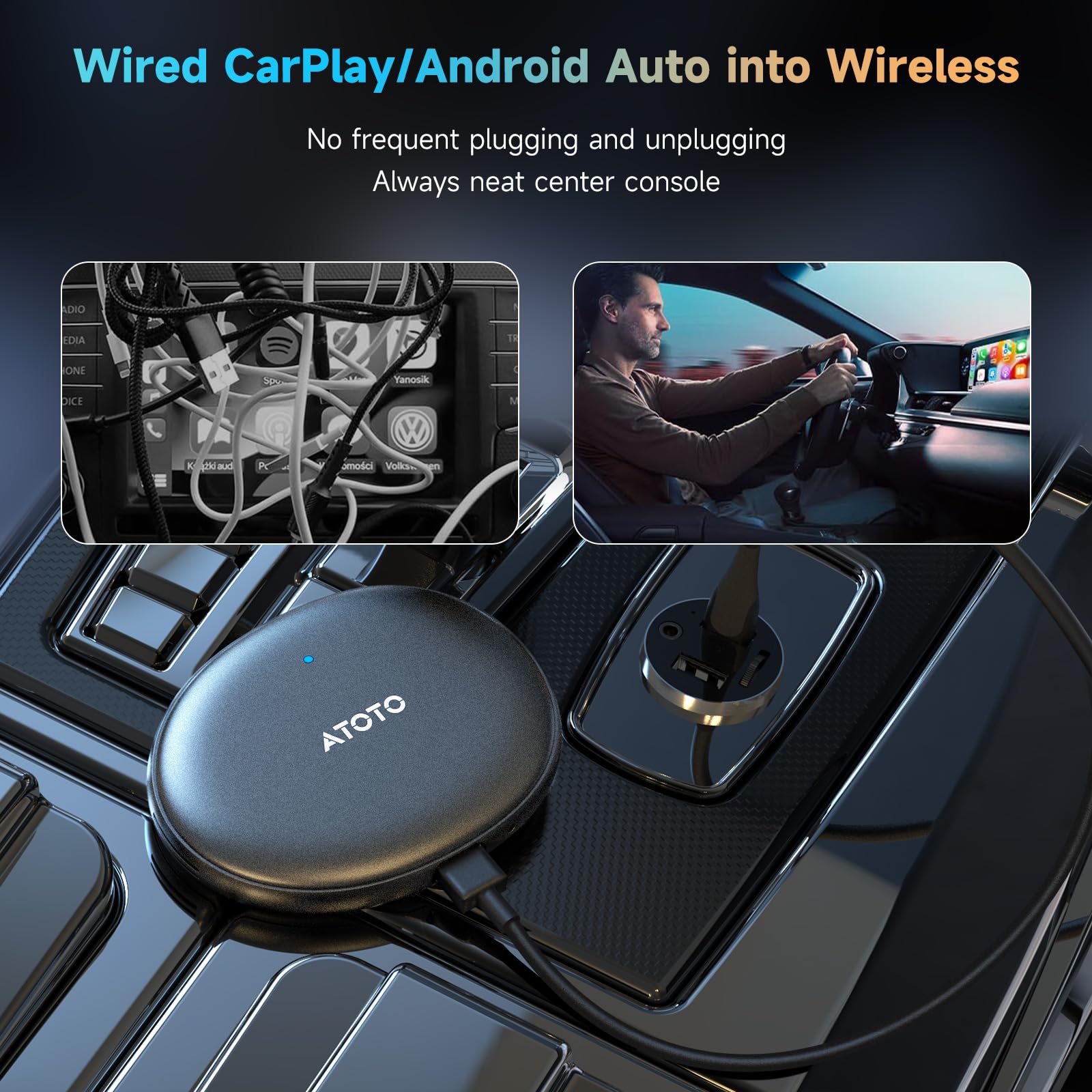 Wireless CarPlay Adapter Android Auto - Smart AI Magic Video Box with Built-in Android Multimedia System, Enjoy Video & Music Apps, Navigation, AI Voice, Plug & Play for Factory Wired CarPlay Car