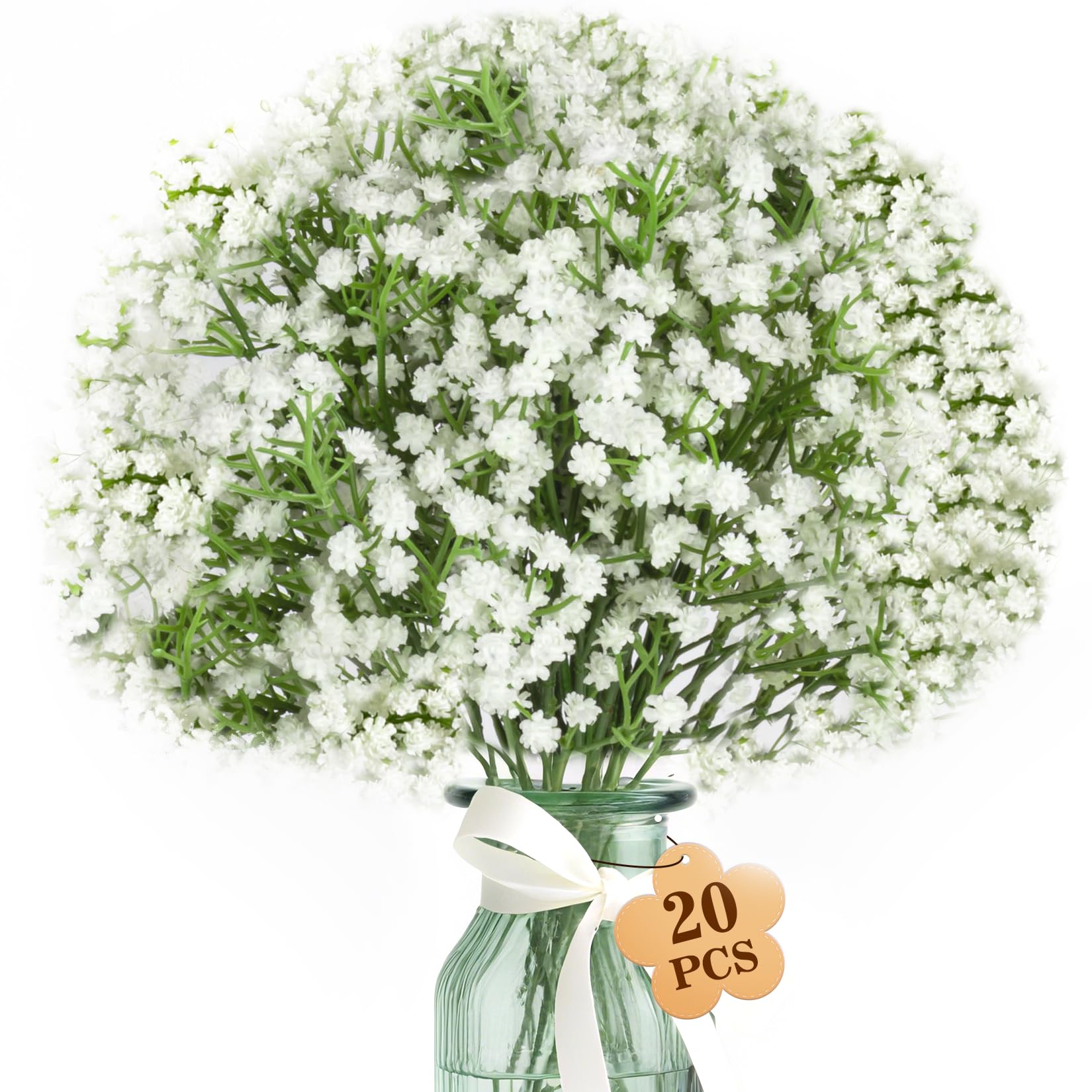 MAQIAHN 20 Baby Breath Artificial Flowers - Babies Breath Flowers Artificial Bulk Faux Flowers Bouquet White Flores Greenery Real Touch Fake Flower Arrangements Wedding Centerpieces Tables Decorations