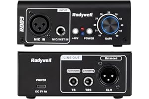 Rodyweil Mic Preamp with 19 ~ 75db Adjustable Gain Boost Balaneced Line Out and 48V for Dynamic, Condenser,Ribbon Microphone,