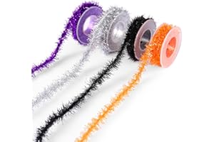 FUSHENMU Metallic Garland for Halloween Party - Glitter Tinsel Ribbon in Orange, Purple, Black, Silver