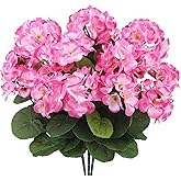 CITYES 3 Pcs Artificial Geraniums Flowers Silk Geraniums for Outdoors UV Resistant Pink Artificial Geranium Bush Faux Flowers Plant for Planter Garden Home Decor Indoor Patio Vase Table Centerpiece