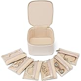 Vlando Travel Jewelry Case,Valentines Gifts,Small Jewelry Box Organizer,Travel Jewelry Storage with 6 Velvet Jewelry Zipper Pockets, Birthday Gifts for Women Girls (White)
