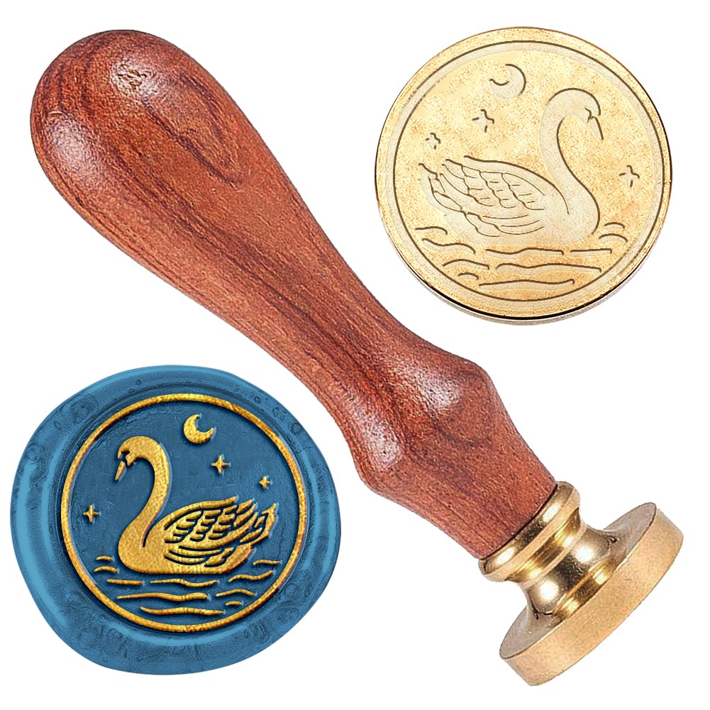 DELORIGIN 1" Swan Wax Seal Stamp Retro Sealing Stamps Removable Brass Head Seal Stamp with Wooden Handle Sealing Wax for Envelope Greeting Card Letter Wedding Invitations Gift Wrapping Decor