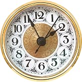 HILLHOME Mini Quartz Clock Insert 2.8 Inch (70 mm) Round Quartz Movement Miniature Clock White Dial Gold Trim Arabic Numerals, Fit 2.4 Inch (61 mm) Diameter Hole
