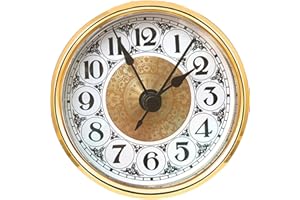 HILLHOME Mini Quartz Clock Insert 2.8 Inch (70 mm) Round Quartz Movement Miniature Clock White Dial Gold Trim Arabic Numerals, Fit 2.4 Inch (61 mm) Diameter Hole