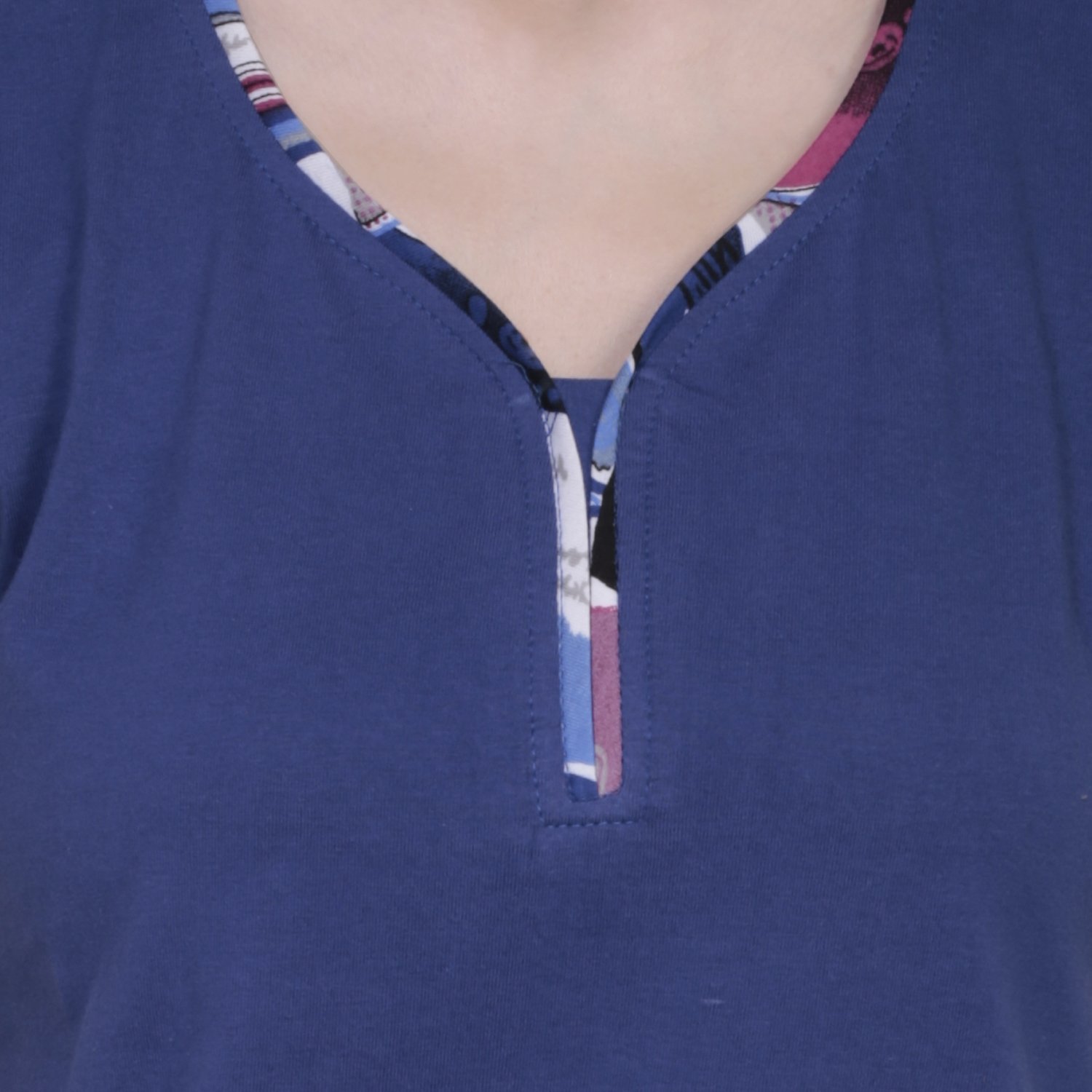 claura abstract print blue cotton night suit pyjama set