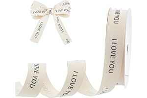 letsinstyle 10 Yards I Love You Cotton Ribbon, 0.62 Inch Natural Herringbone Ribbon, Beige Cotton Twill Tape Trim for Gift Wr
