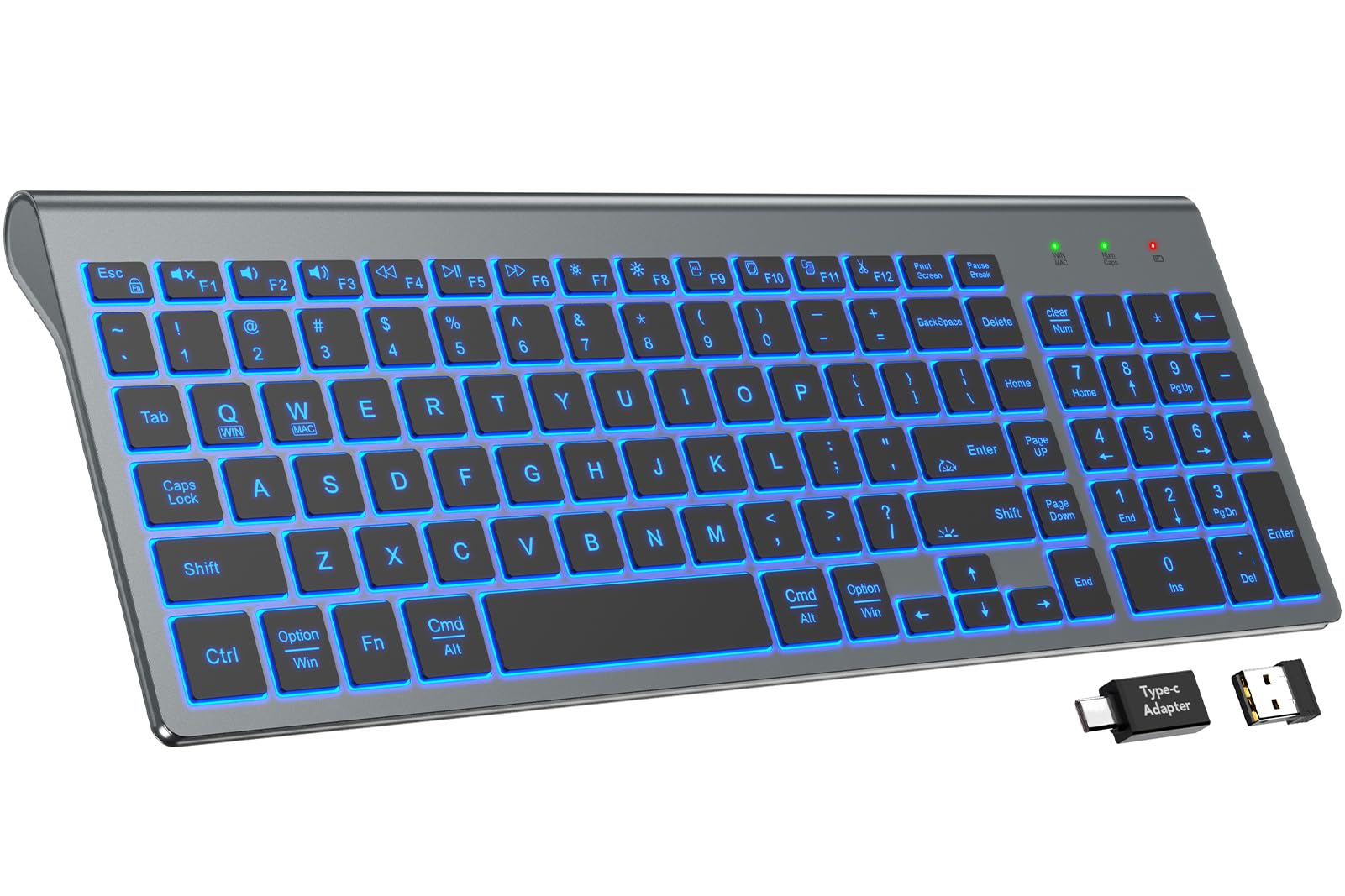 Photo 1 of SABLUTE Wireless Keyboard with 7 Colored Backlits, Rechargeable Silent Compact Cordless Computer Keyboard with Low Profile Quiet Light Up Keys for Windows, PC, Linux, Chrome, Mac (Grey)