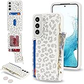 Cavor for Samsung Galaxy S22 Case Wallet, Galaxy S22 Wallet Case with Card Holder for Women Men,Leather Zipper Pocket Card Slots Phone Cover-Leopard White
