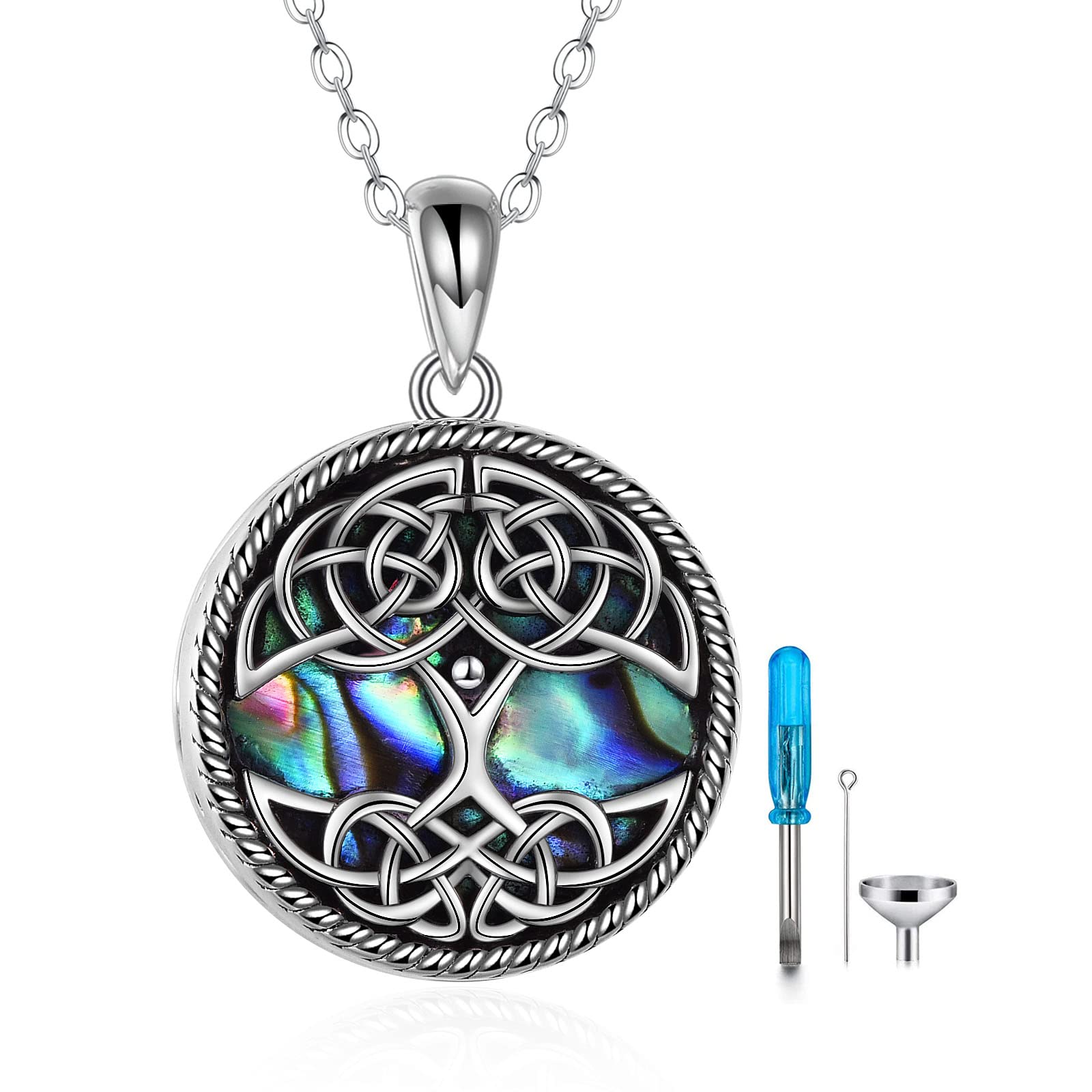 Tree of Life Urn Necklaces for Ashes Sterling Silver Abalone Shell Cremation Memorial Jewelry for Women Men
