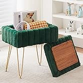 Wimarsbon Faux Mink Fur Storage Ottoman, Modern Soft Footstool, Storage Bench with Metal Legs, Vanity Seat, Fur Stool, Ottoman Coffee Table, Makeup Chair, Vanity Stools for Bedroom (Jade Green)