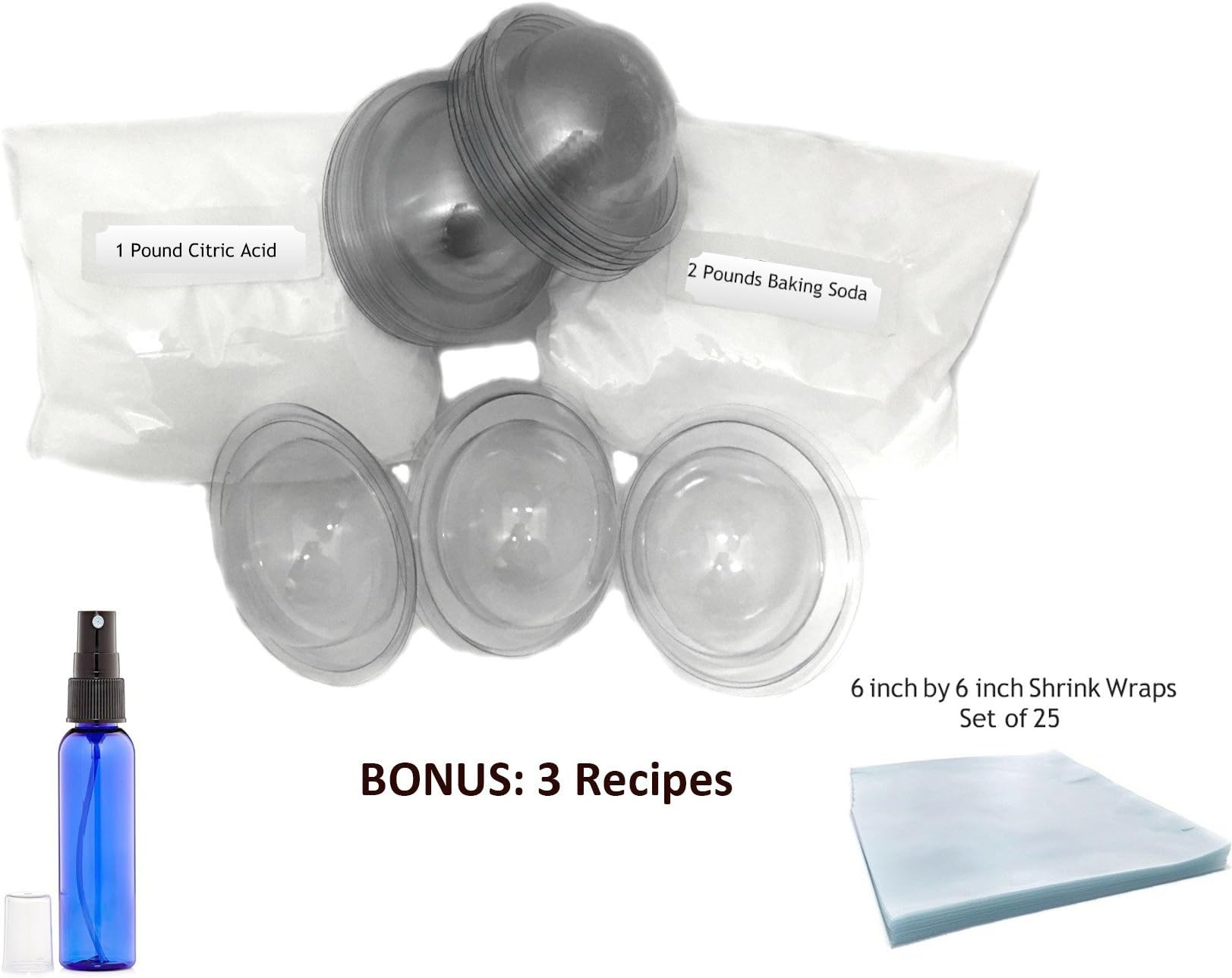 DIY Bath Bomb Fizzy Starter Kit Includes Citric Acid, Baking Soda, Shrink Wraps, Molds