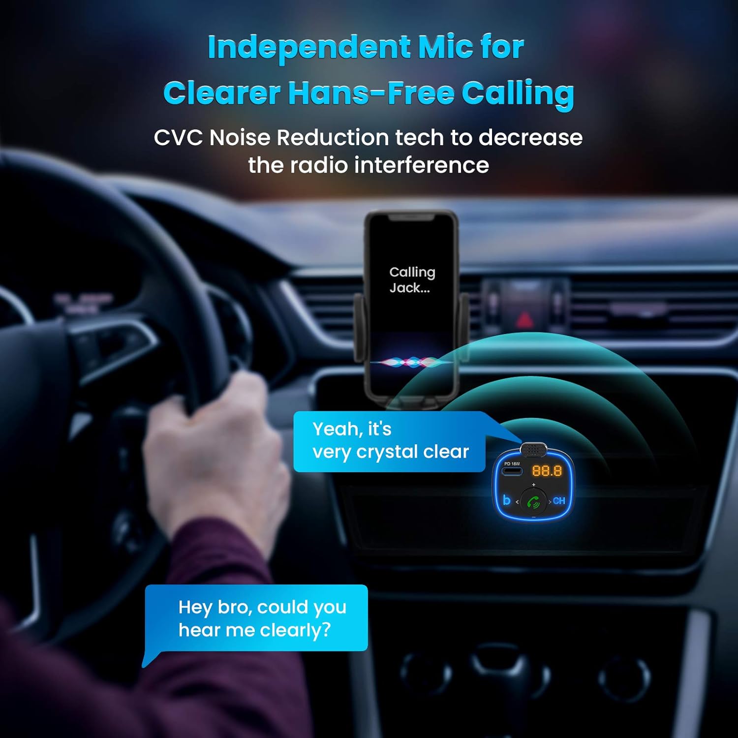 VicTsing(Upgraded Version) V5.0 Bluetooth FM Transmitter for Car, 23W PD+QC3.0 Wireless Bluetooth Car Adapter/Car Kit/Music Player with 3 USB Ports, Bass Model, Hand-Free Calling, Blue LED: Electronics