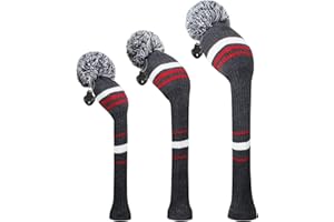 Scott Edward Customized Knit Golf Club Covers 3 Counts for Woods Fit Drivers（460CC） Fairways Hybrids/Utility with Big Pom Pom