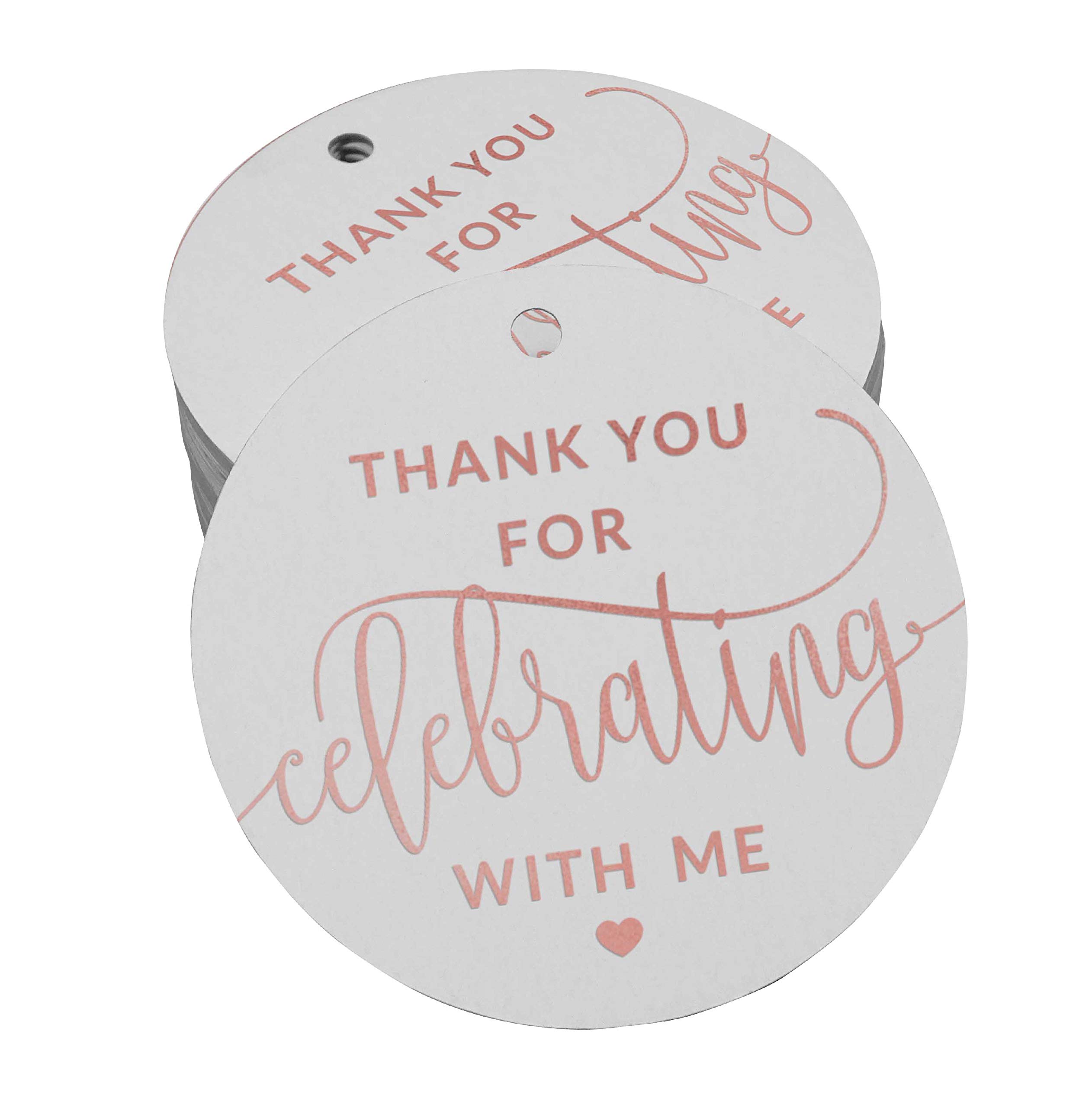Inkdotpot Thank You For Celebrating With Me Birthday Bottle Tag Real Rose Gold Foil Favor Hang Tags Pack Of 50