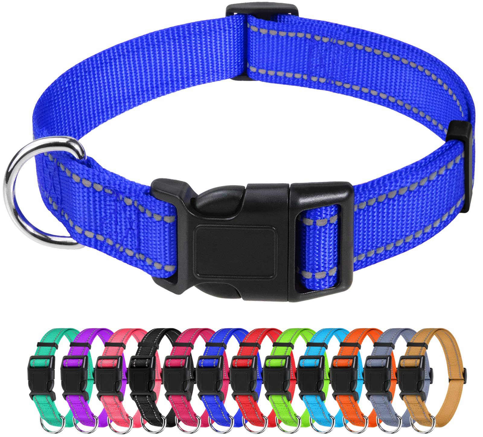 TagMe Reflective Nylon Dog Collars, Adjustable Classic Pet Collar with Quick Release Buckle for Medium Dogs, Royal Blue, 2.5 cm Width