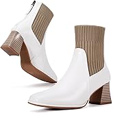 Zelaprox Women's Square Toe Ankle Boots Low Block Heel Chelsea Boots Back Zipper Comfortable Mid Calf Booties Shoes