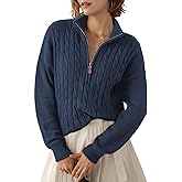 Dokotoo Women's Sweaters 2026 Fall Winter Quarter Zip Casual Ribbed Cable Knit Pullover