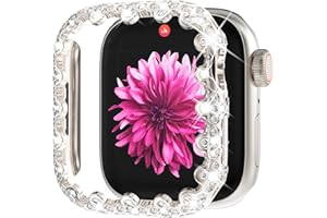 WINGLE Bling Bumper Case Compatible with Apple Watch Series 9/8/7 45mm, 4 Leaf Clover Diamond Protective Face Cover for Women, Hard PC Frame Protector for Apple Watch Case 45mm Lace Edge Starlight