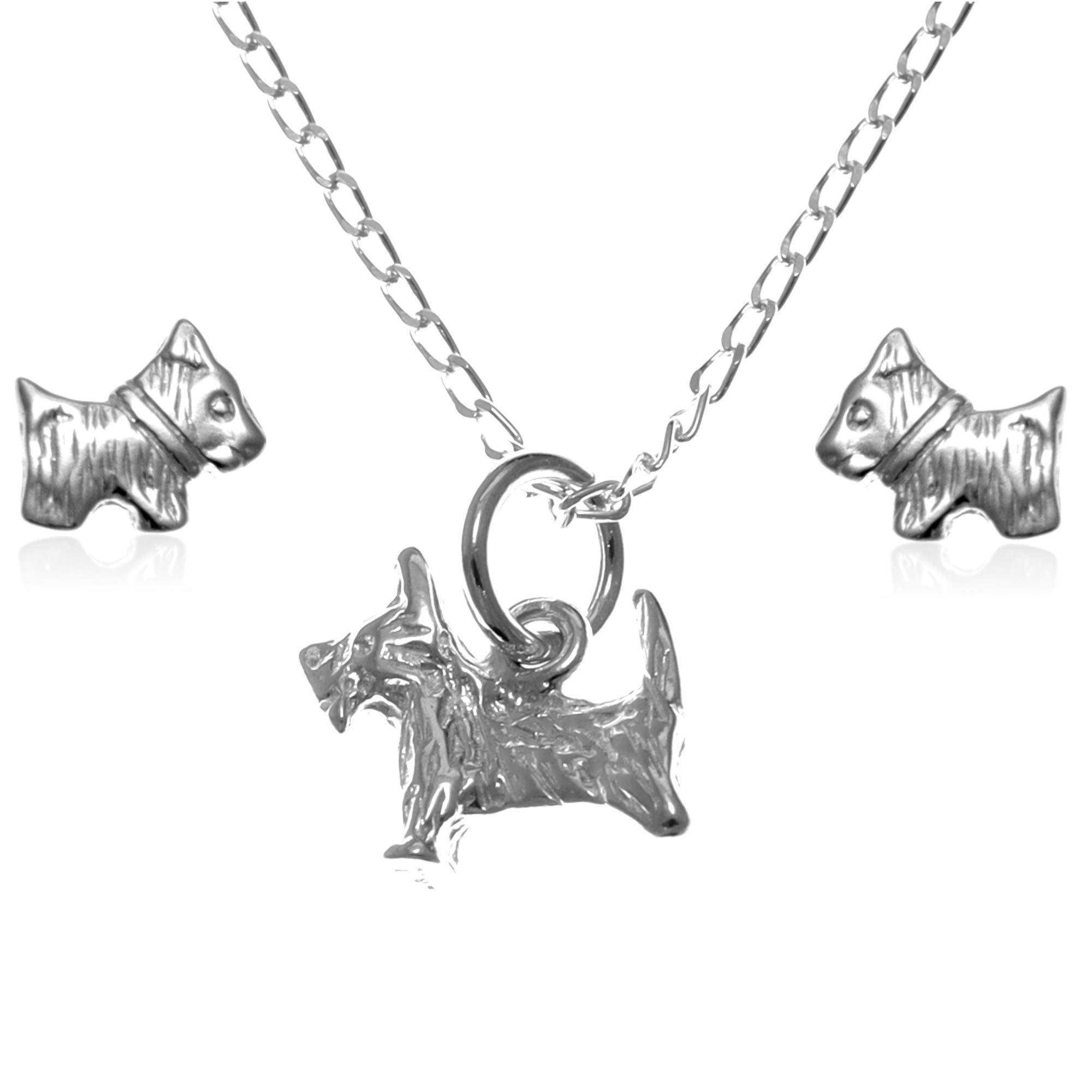 Alexander Castle Women's Jewellery Set 925 Sterling Silver Scotty Dog Necklace and Earring Set - Scottish Gifts for Women Girls Teens with Jewellery Gift Box