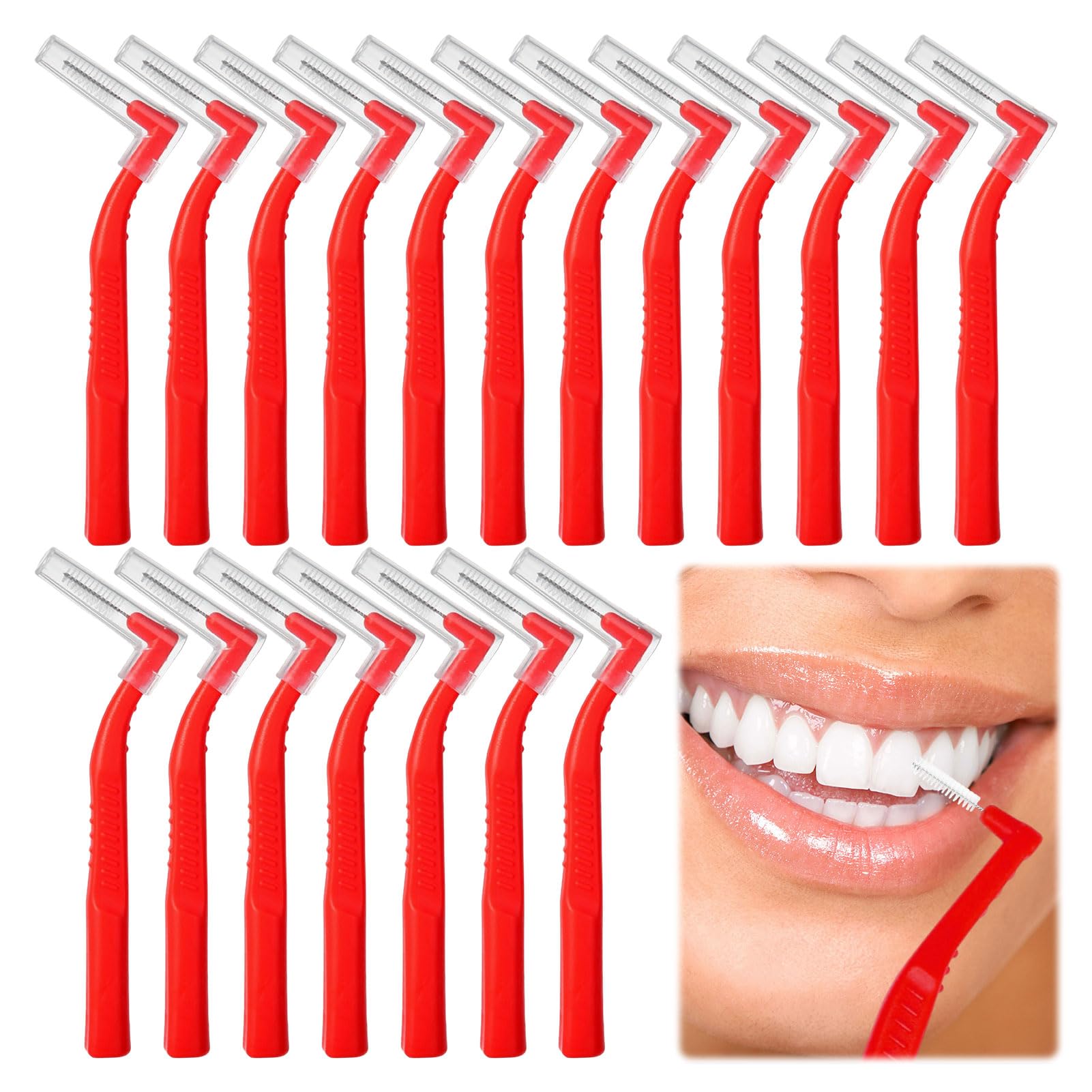 Interdental Brushes Red,20Pcs Interdental Brush Universal Dental Brushes with Non-Slip Handle,L Shaped Dental Floss Brush Angle Alternative Brushes Inter Dental Brushes for Braces Oral Cleaning