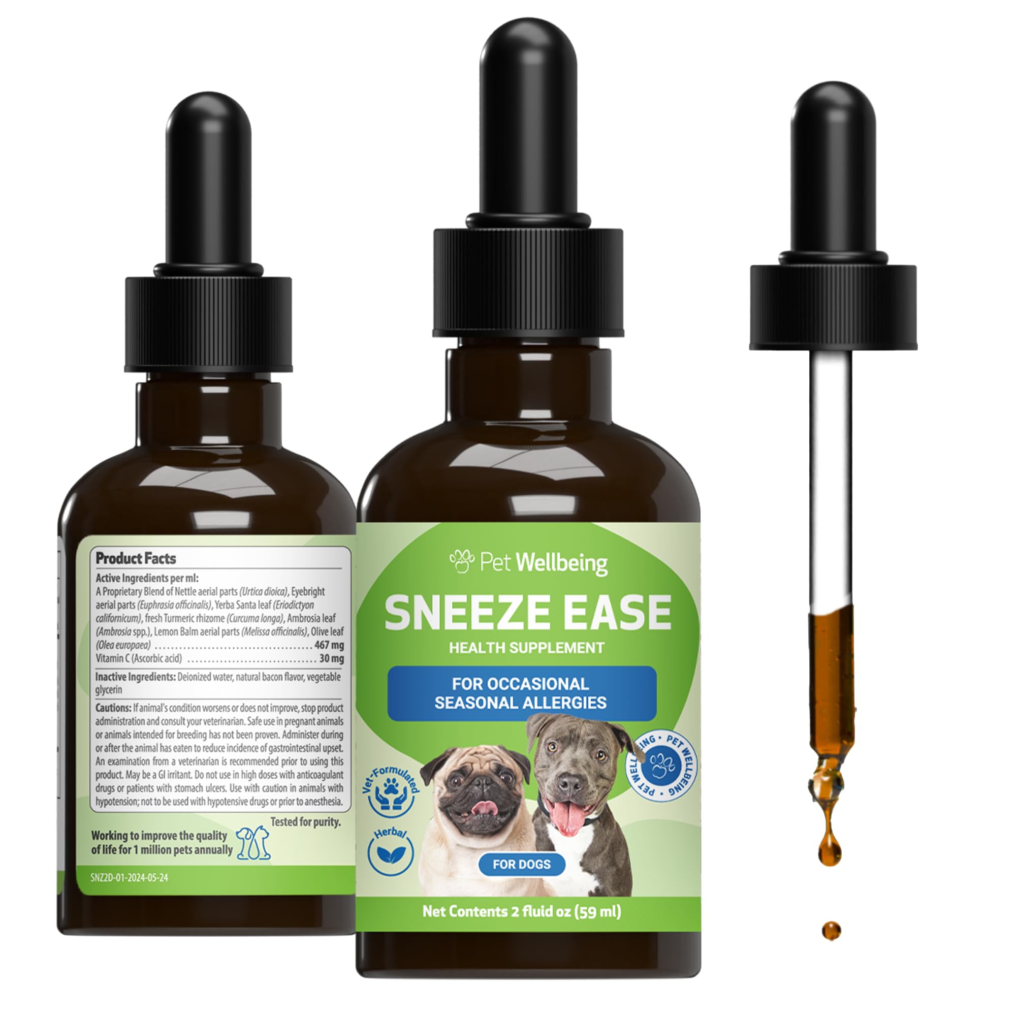 Pet Wellbeing Sneeze Ease (Nettle-Eyebright Gold) for Dogs - Seasonal Allergy Discomfort, Occasional Sneezing, Eyebright, Nettles - Veterinarian-Formulated Herbal Supplement 2 oz (59 ml)