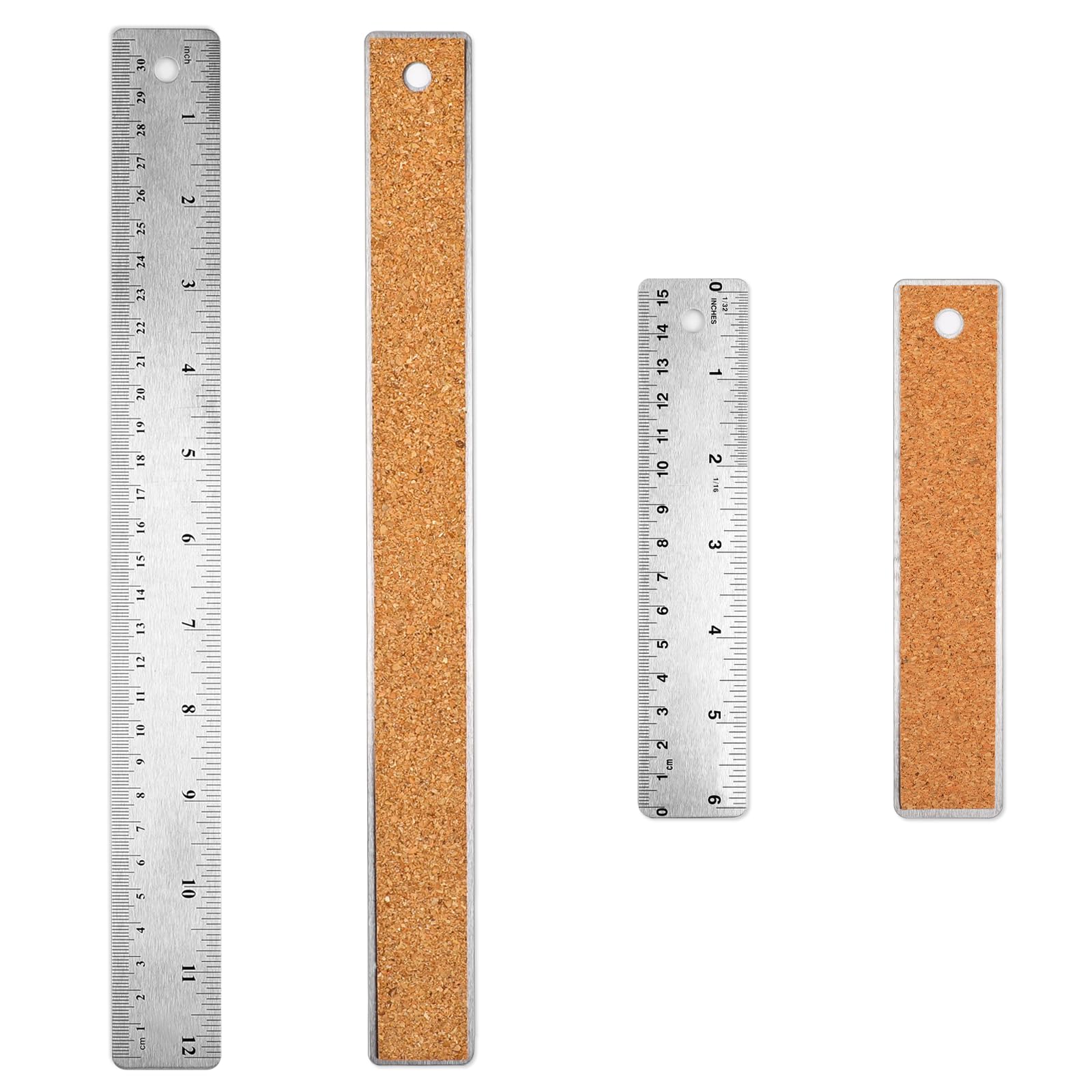 2 Pcs Stainless Steel Cork Back Rulers Set 6 Inch 12 Inch Metal Ruler Non Slip Straight Edge Rulers with Inch and Metric Graduations for School Office Engineer Woodworking Drawing Measuring