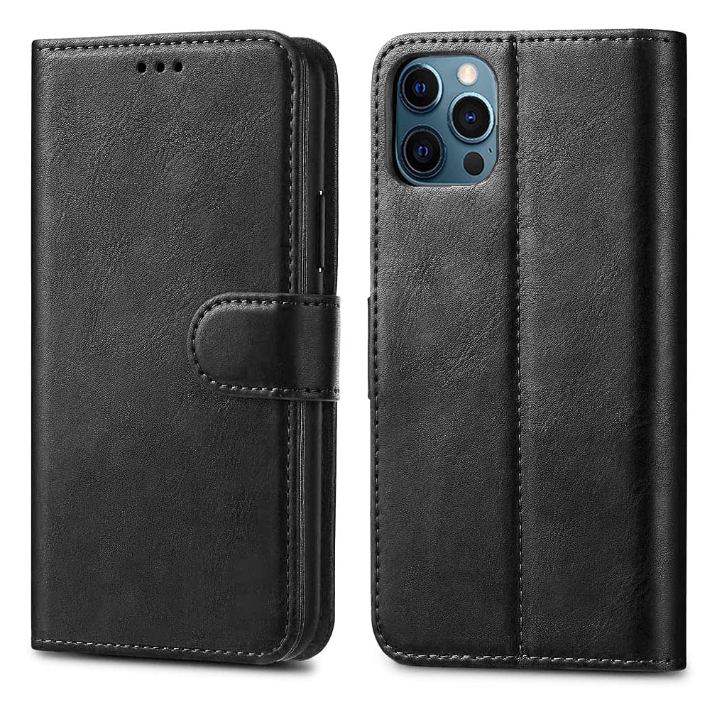 GAPlus iPhone 12 Pro MAX 6.7" Leather Case - Premium Wallet Case Leather Flip Cover For iPhone 12 Pro Max [Card Holder] [Magnetic Closure] (Black)