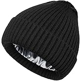 vidsel Satin Lined Wool Beanie Hat for Women Men Winter Cold, Warm Knit Fashion Cuffed Beanie Skull Cap Watch Cap