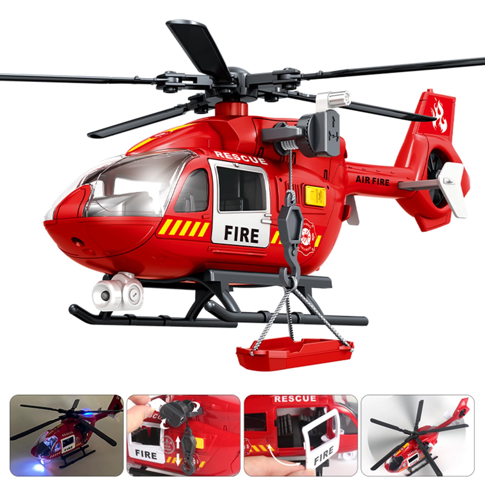 Photo 1 of ANJARU Helicopter Toy with Lights and Sound,Simulative Rescue Helicopter Toddler Kids Toys for Kids Aged 3 4 5 6 Pull-Back Propeller Army Toys Toddler Kids Boys Gifts (Fire Fighting Helicopter)