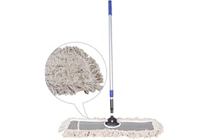 JINCLEAN 24" Industrial Cotton Floor Dust Mop with adjustable Steel Handle - Commercial Mops for Hardwood, Tiles, Laminate, Vinyl, Garage epoxy, Bamboo surface cleaning and Flooring Push Dust Broom