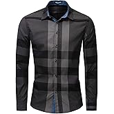FREDD MARSHALL Men's Long Sleeve Slim Fit 100% Cotton Plaid Shirts