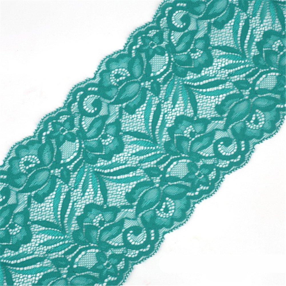 5 Yards Floral Lace Ribbon Stretch Tulle Lace Trim Elastic Webbing Fabric Width 15cm for DIY Jewelry Making Craft Clothes Accessories Gift Wrapping Wedding Party Decoration (Teal)