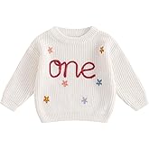 Infant Baby Girl 1st Birthday Outfit Floral One Embroidery Sweater Top Knit Pullover Sweatshirt Winter Clothes