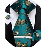 DiBanGu Silk Floral Ties for Men Woven Paisley Necktie and Tie Clip Handkerchief Cufflinks Set for Party Wedding