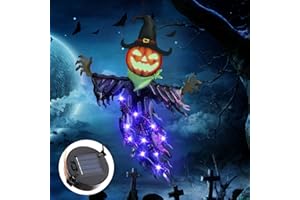 ILLUMINEW Solar Halloween Metal Hanging Decorations Outdoor, Solar Powered Outdoor Lighted Metal Pumpkin with Glowing Eyes for Halloween Outdoor Tree, Wall, Porch, Patio Decor (Pumpkin)