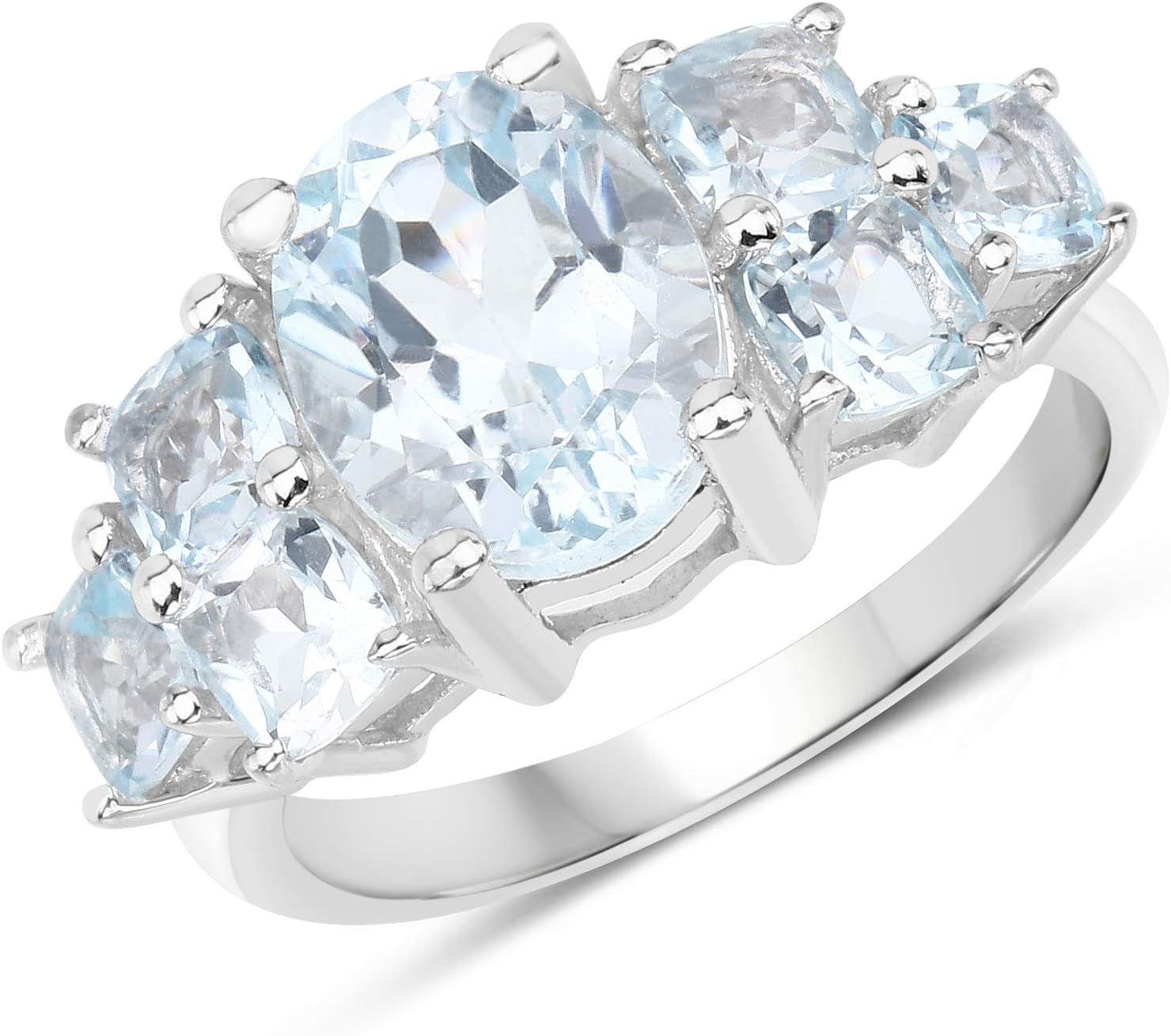 JOHAREEZ5.65CTW Genuine Blue Topaz .925 Sterling Silver Ring for Women