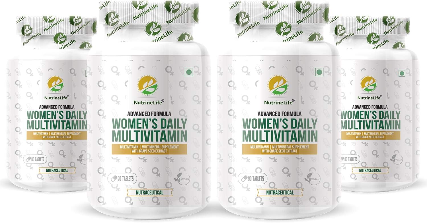 NutrineLife Women’s Daily Multivitamin supplement for women with Essential Minerals, Antioxidants and Grape Seed Extract | 90 Tablets-(Pack of 4)