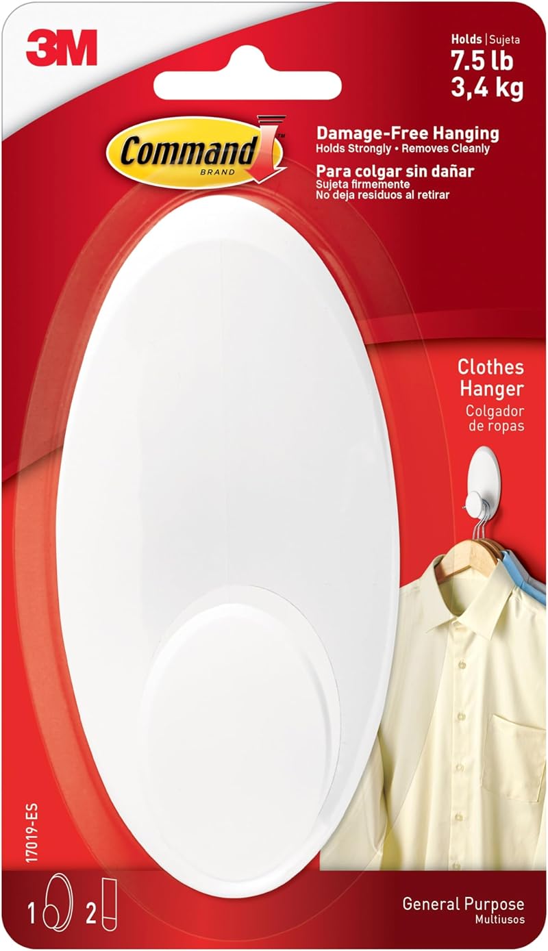 Command 17019-ES White Clothes Hanger Hook 3.4kg Damage Free Hanging 1 Pack